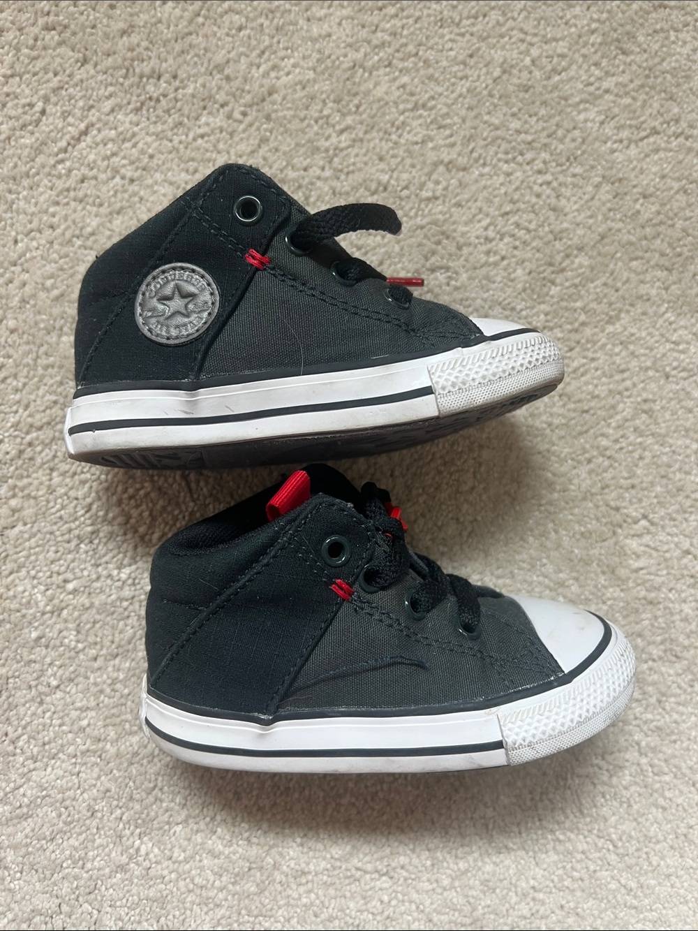 Kids Black High-Top Canvas Sneakers with Red Accents